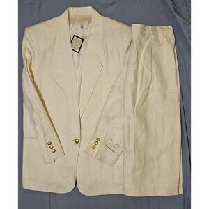 NWT Brooks Brothers VTG 80s Linen White Skirt Suit Made in USA Sz 12 / Sz 14‎